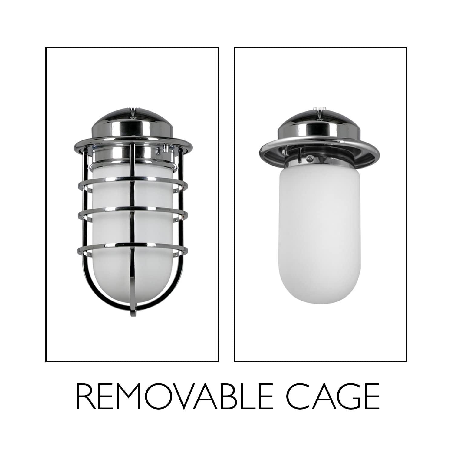 Design House 588947-PC Seaton Classic Industrial 1-Light Indoor Dimmable Wall Light with Removeable Metal Wire Cage and White Opal Frosted Glass for Kitchen Hallway Bedroom Bathroom, Polished Chrome