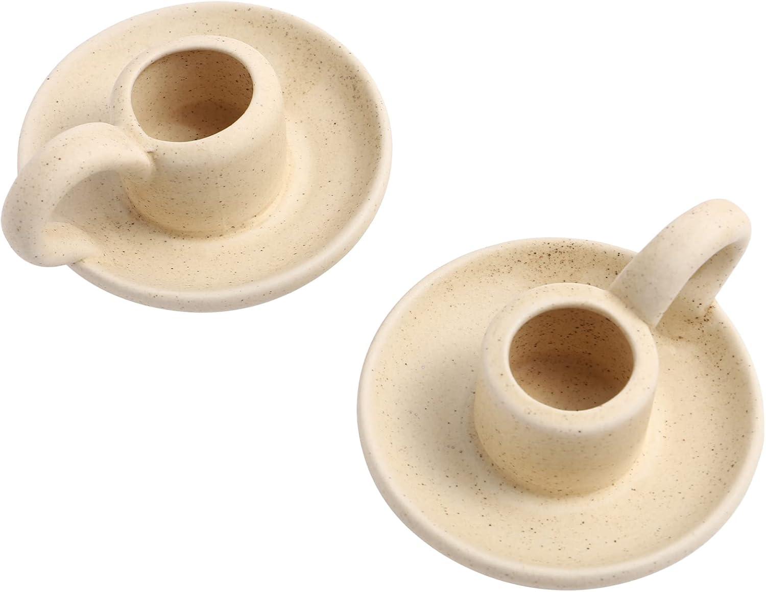 2Pcs Ceramic Candlestick Nordic Style Candleholder Desktop Candle Stand