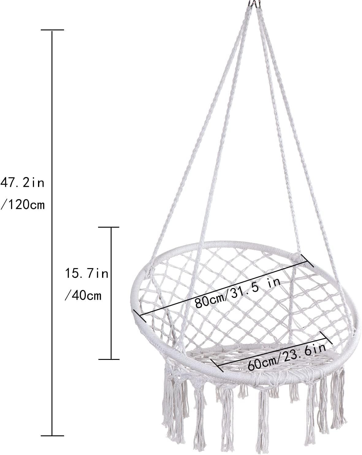 Hammock Chair Macrame Swing, Max 330 Lbs, Hanging Cotton Rope Hammock Swing Chair for Indoor Outdoor Home Patio Deck Yard Garden Reading Leisure Lounging, Hammock Chair+Cushion+Acce