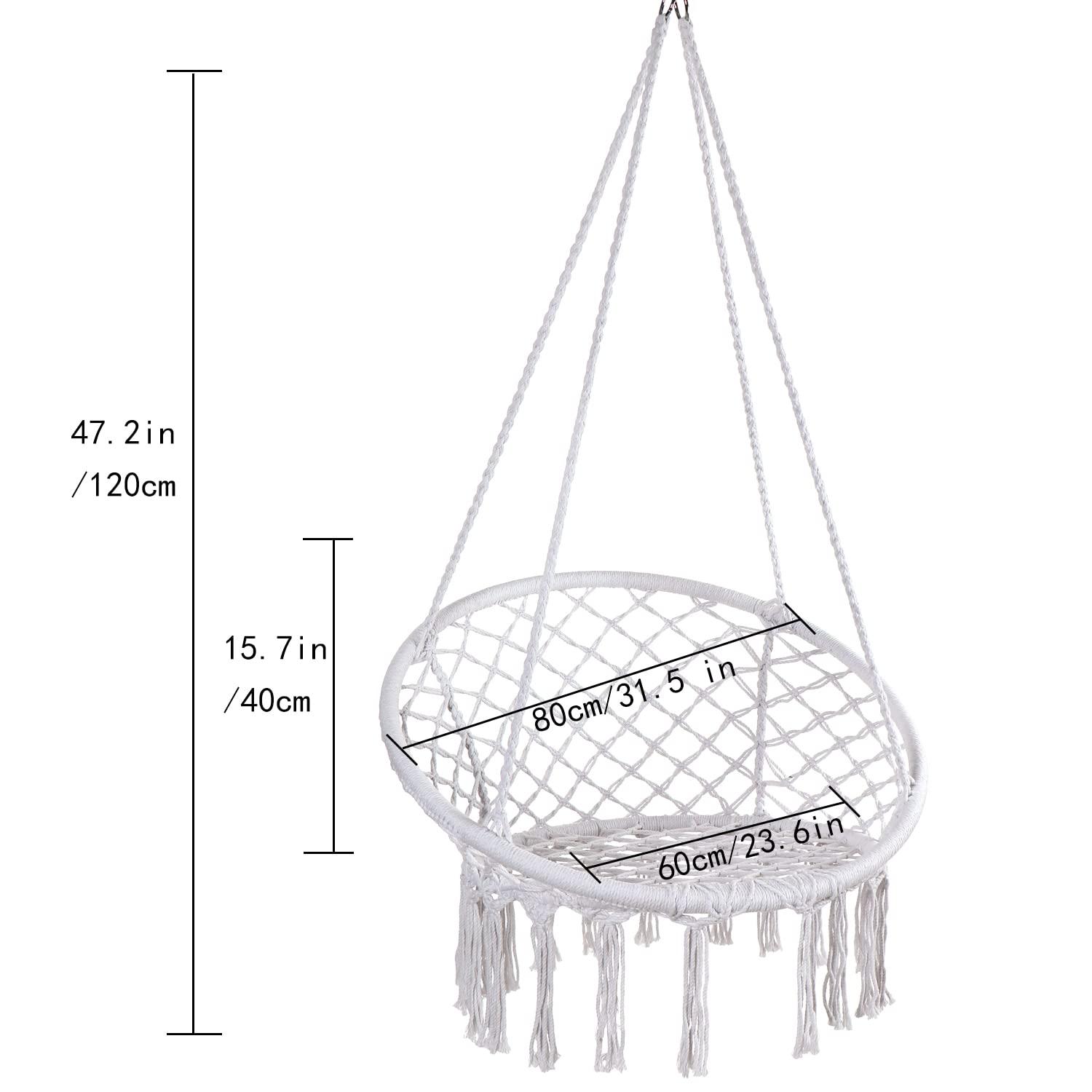 Hammock Chair Macrame Swing, Max 330 Lbs, Hanging Cotton Rope Hammock Swing Chair for Indoor Outdoor Home Patio Deck Yard Garden Reading Leisure Lounging, Hammock Chair+Cushion+Acce