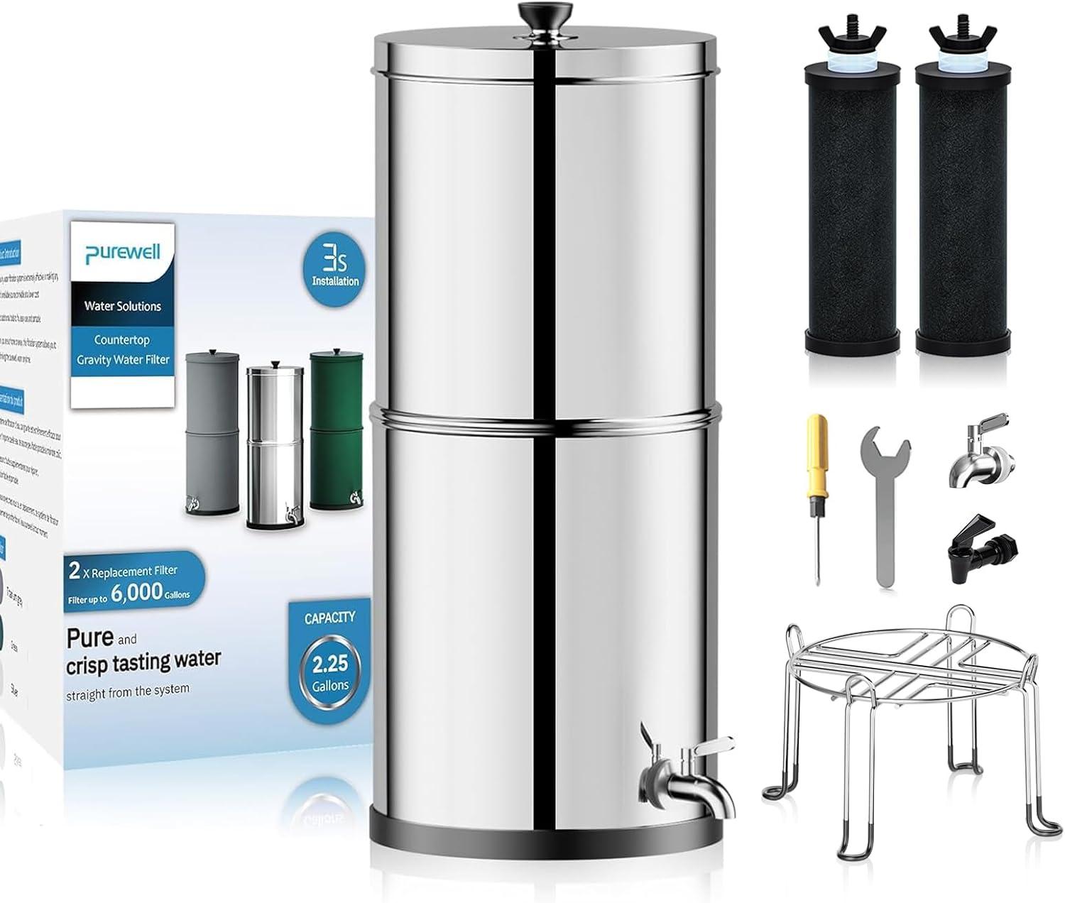 Purewell 3-Stage Stainless Steel Gravity Water Filter System