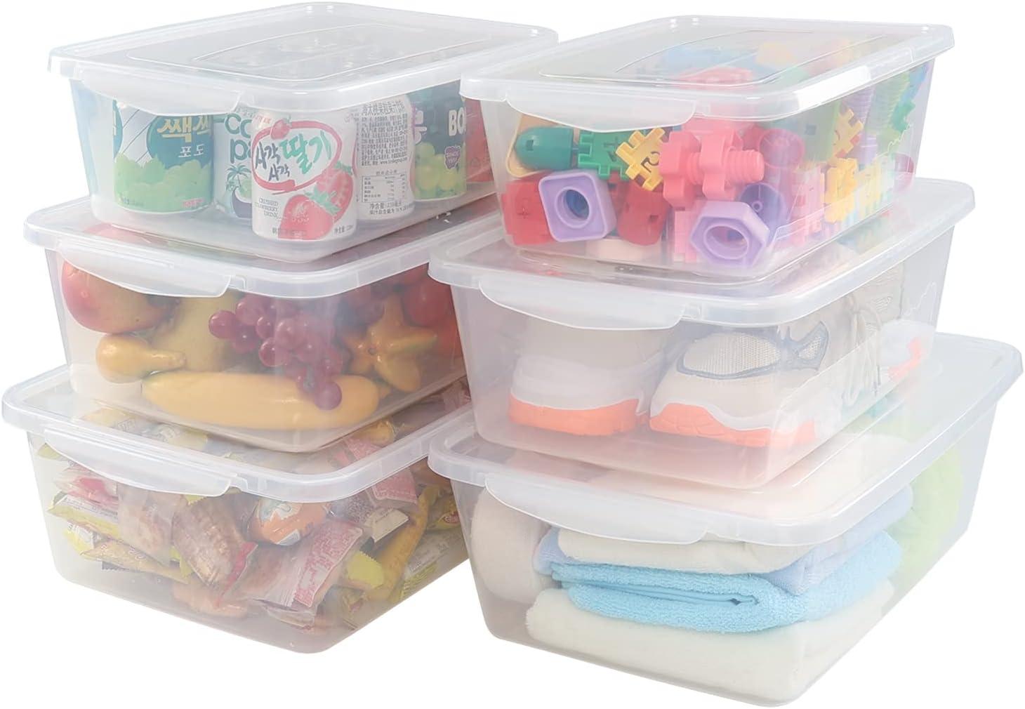 Clear Stackable Plastic Lidded Storage Boxes, 14 Quarts, 4-Pack