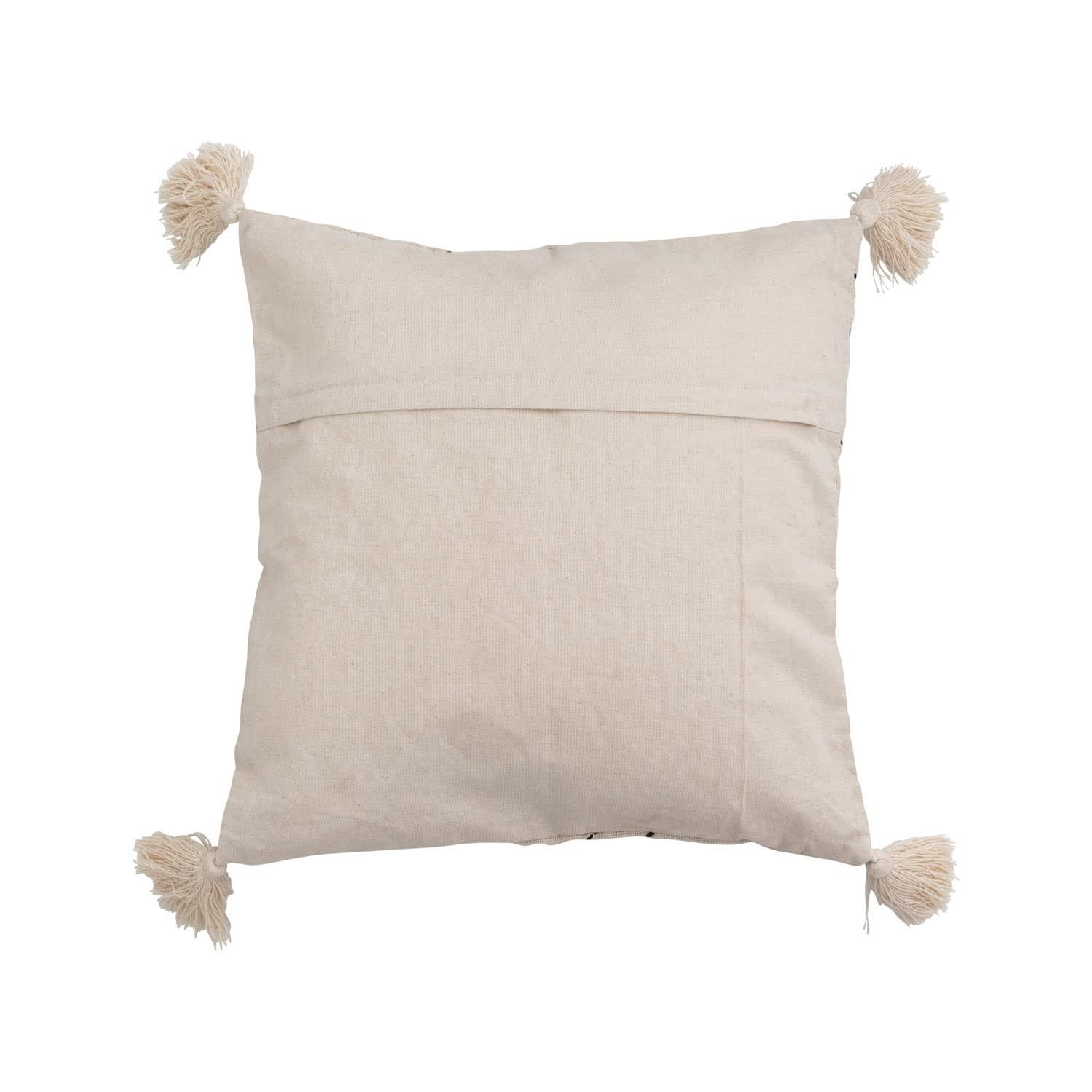 Bloomingville Cotton Blend Embroidered Tassels Pillow, 18" L x 18" W x 2" H, Multicolor