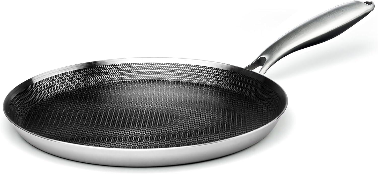 Innerwell 11'' Stainless Stee Nonstick Crepe Panl Honeycomb Coating Flat Skillet Tawa Dosa Tortilla Pan PFOA-Free,Omelet Pan with All Stove Tops Available