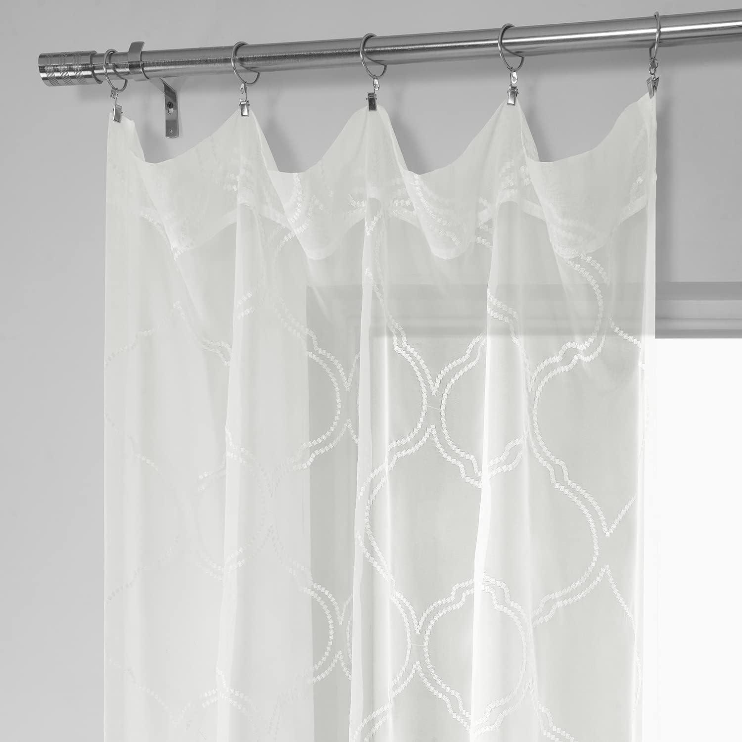 Florentina White Sheer Embroidered 120" Rod Pocket Curtain Panel