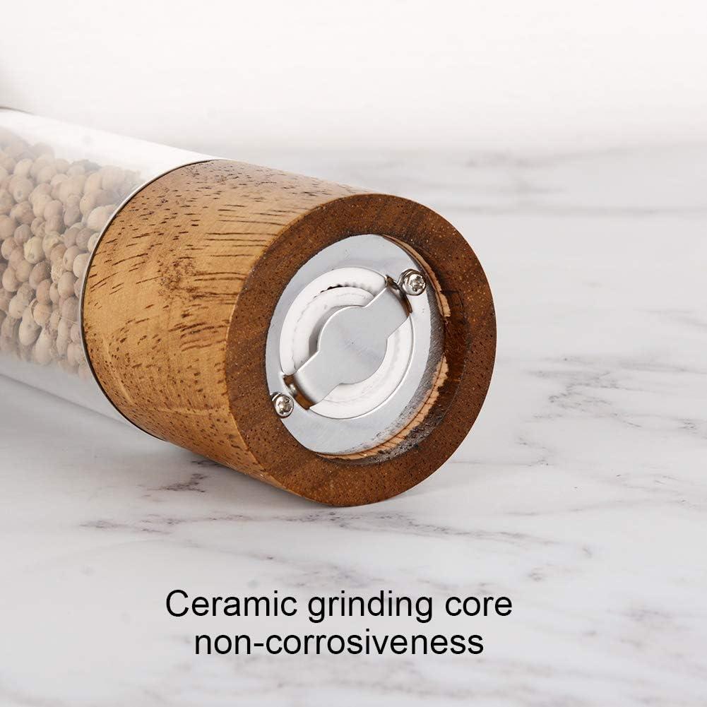 Premium Acrylic Salt and Pepper Grinder Set, Manual Salt and Pepper Mills- Wooden Shakers with Adjustable Ceramic Core-Salt Grinder and Pepper Mill -8 Inches-Pack of 2