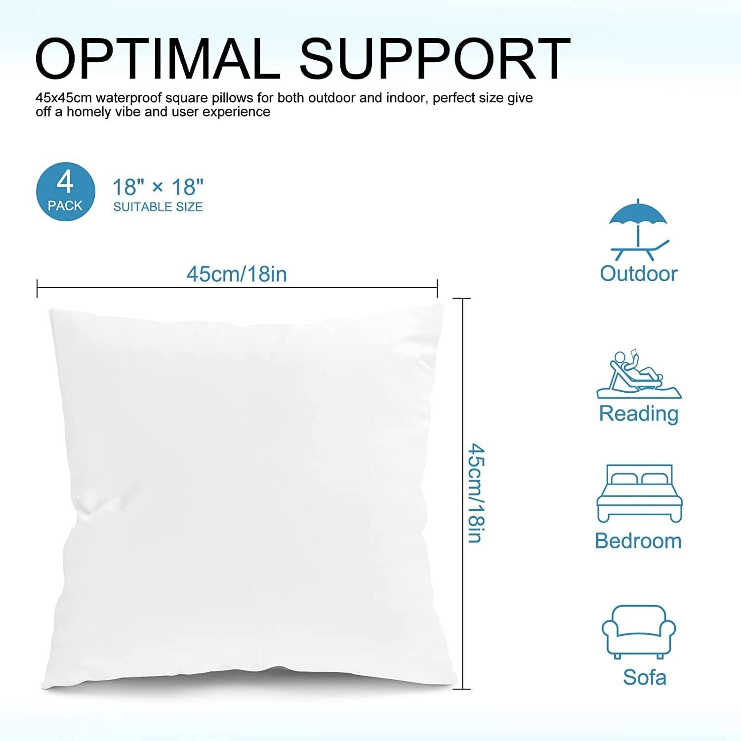 Set of 4 White Waterproof Outdoor Pillow Inserts 18x18