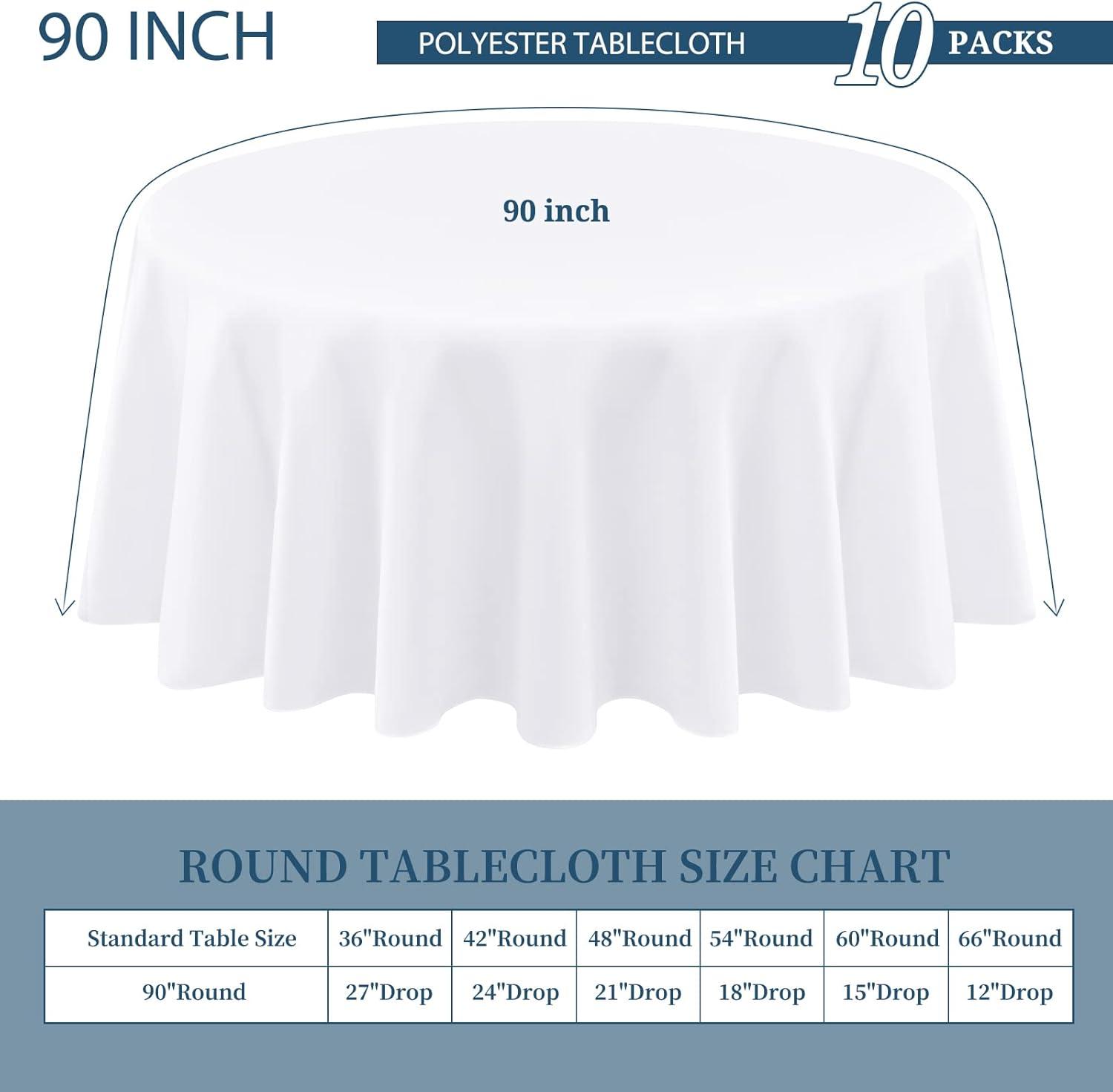 Hokku Designs 10 Packs Premium Round Tablecloth 90 Inch White Polyester Table Cloth Bulk Washable Polyester Fabric Tablecloths Table Cover For Wedding Party Banquet Buffet Table Holiday Dinner (White, 90 Inch)