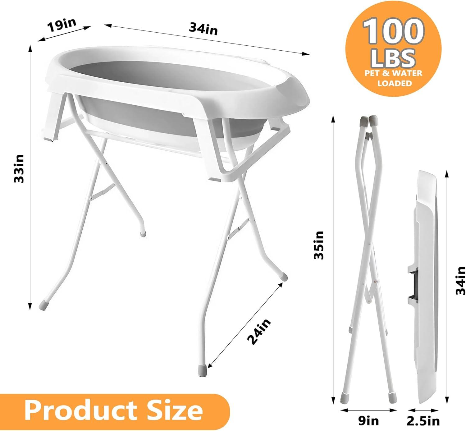 Portable White Plastic and Metal Dog Bath Tub for Medium Pets