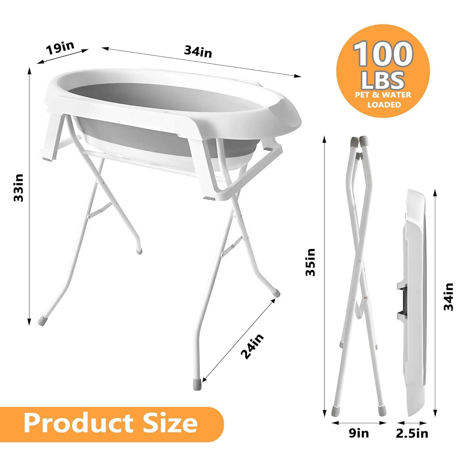 Dog Bathtub 2 in 1, 34 x 19 Inch Dog Washing Station Portable, Dog Bath for Shower and Grooming, Dog Tub for Medium Dogs, Cats, Indoor and Outdoor, White