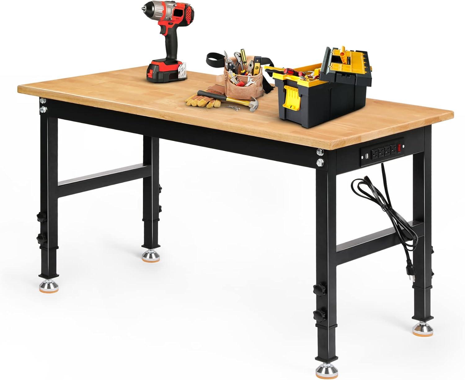 Solid Wood Top Height-Adjustable Workbench