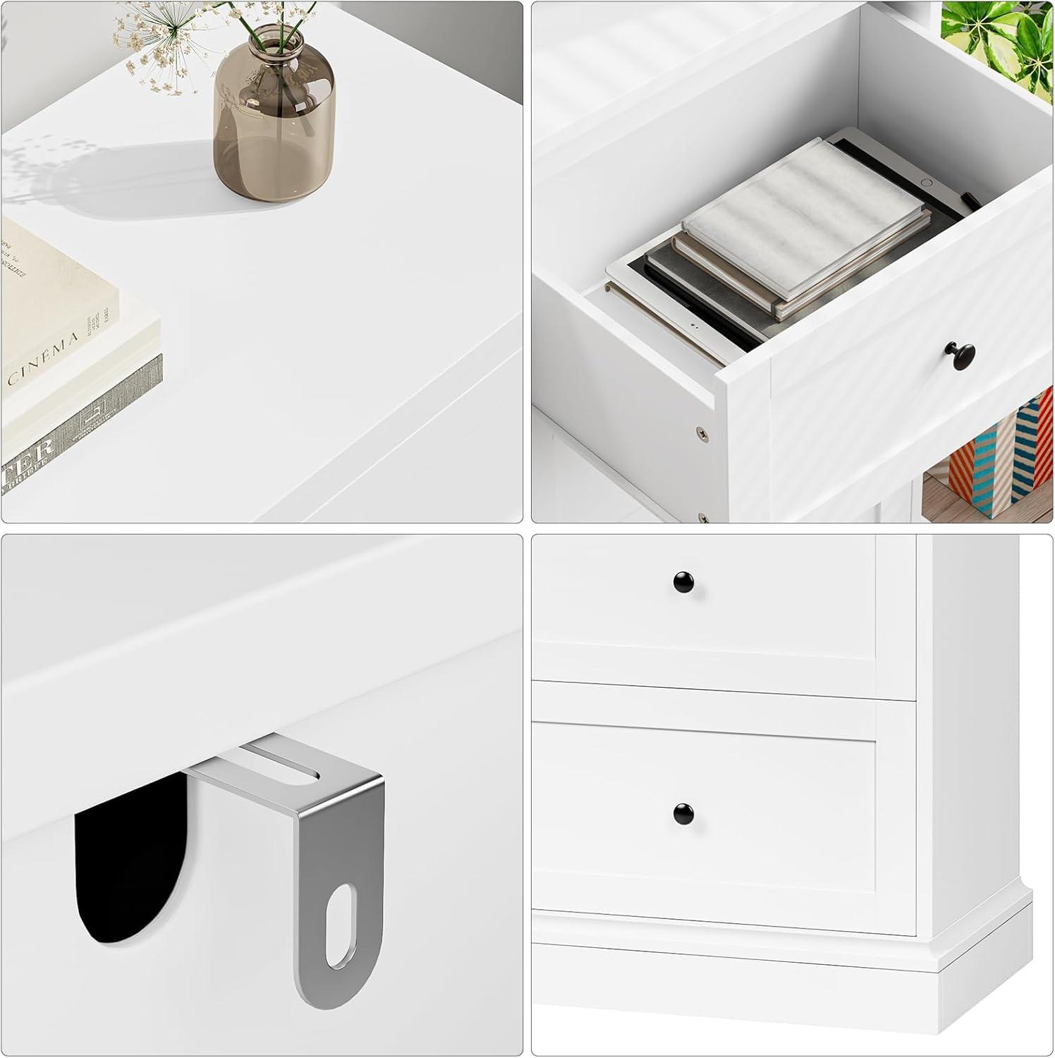 Homfa 6 Drawer Double Dresser White, Wood Storage Cabinet for Living Room, Chest of Drawers for Bedroom