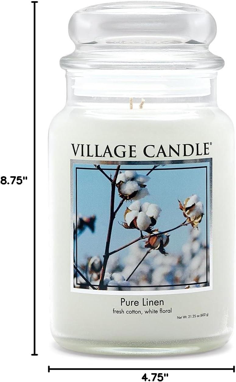 Village Candle Pure Linen, Large Glass Apothecary Jar Scented Candle, 21.25 Ounces, White