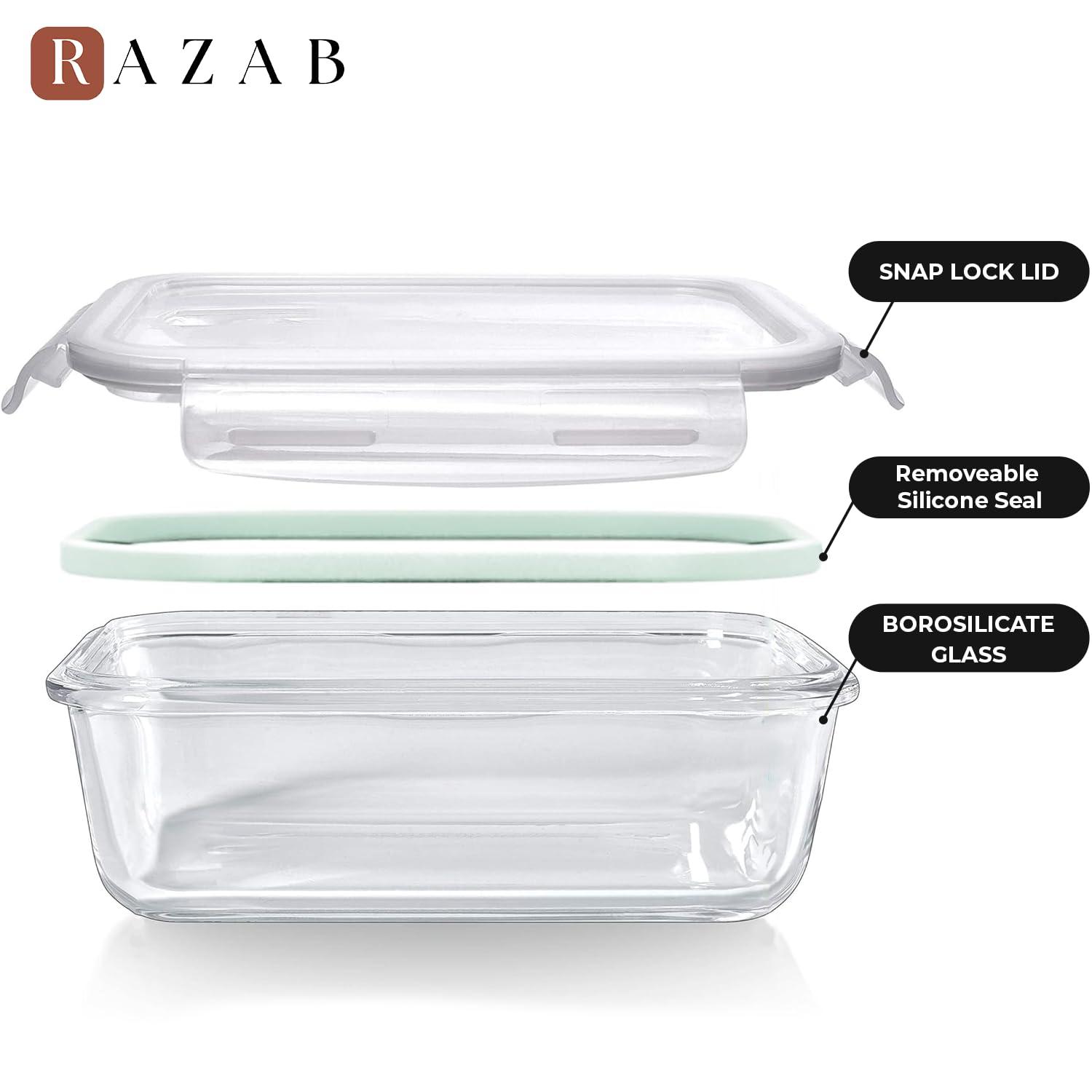 Razab 10-Piece Glass Food Storage Containers with Airtight Lids – Leakproof, BPA-Free, Oven, Microwave, Freezer & Dishwasher Safe Meal Prep Containers for Kitchen & Pantry Organization