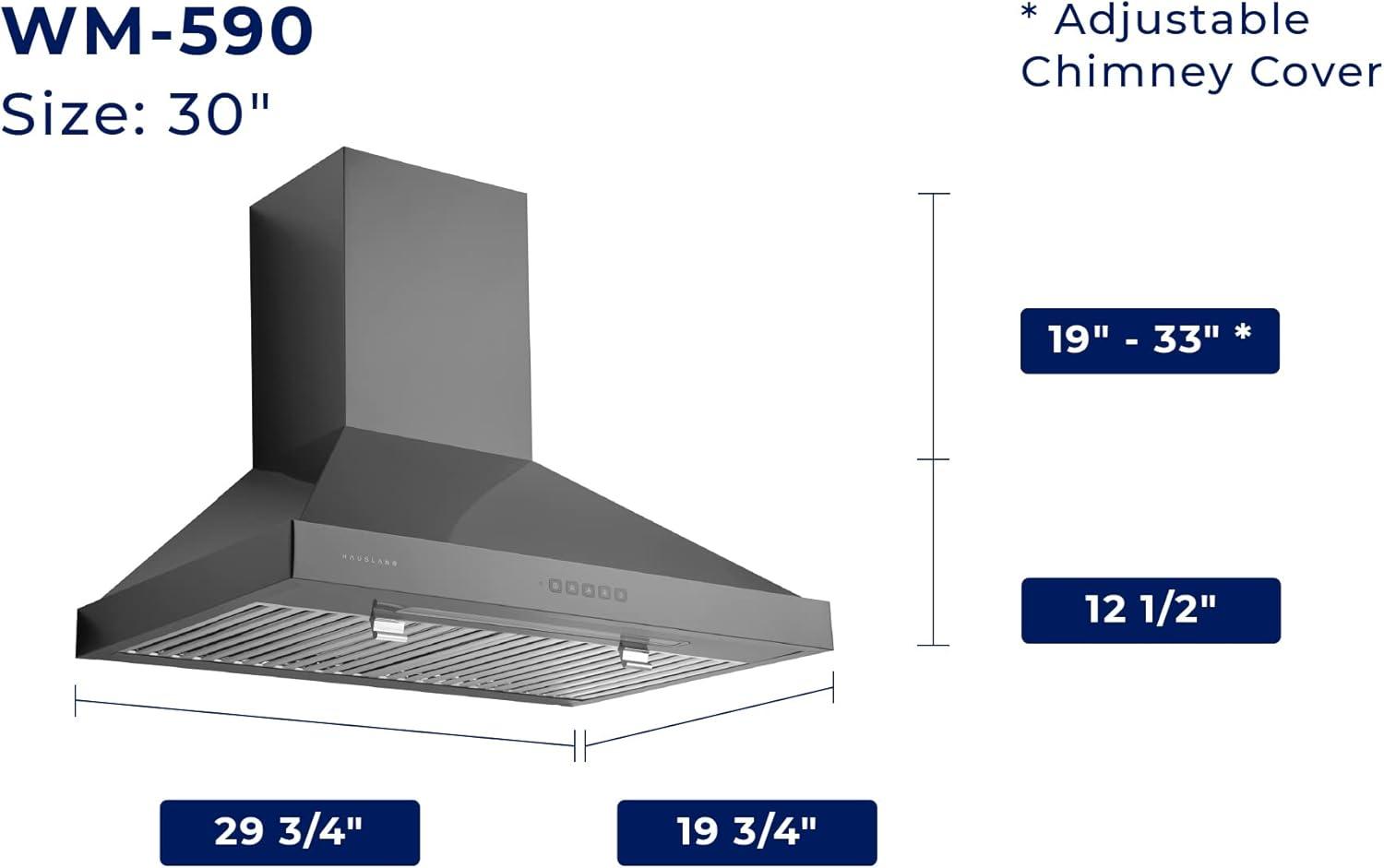 30" Black Stainless Steel Convertible Wall Mount Range Hood