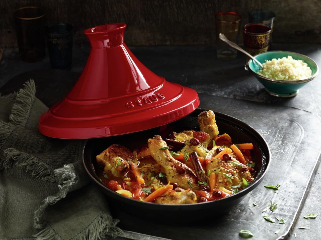 Cherry Red Cast Iron and Ceramic Tajine