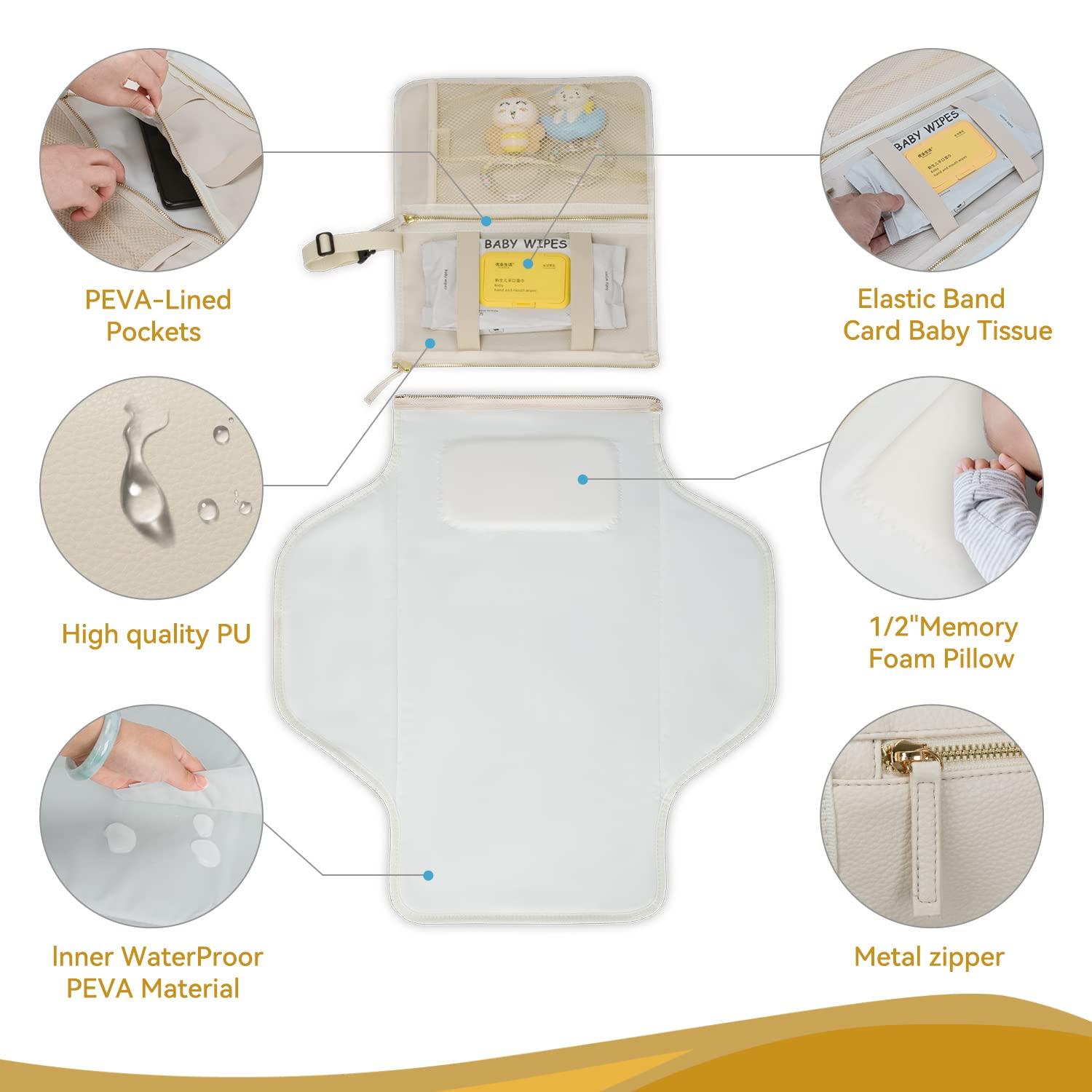 Portable Diaper Changing Pad. Portable Changing Pad for Diaper Bag. Travel Changing Pad. Newborn Essentials, Newborn Girls and Boys, Cream, 750 Count