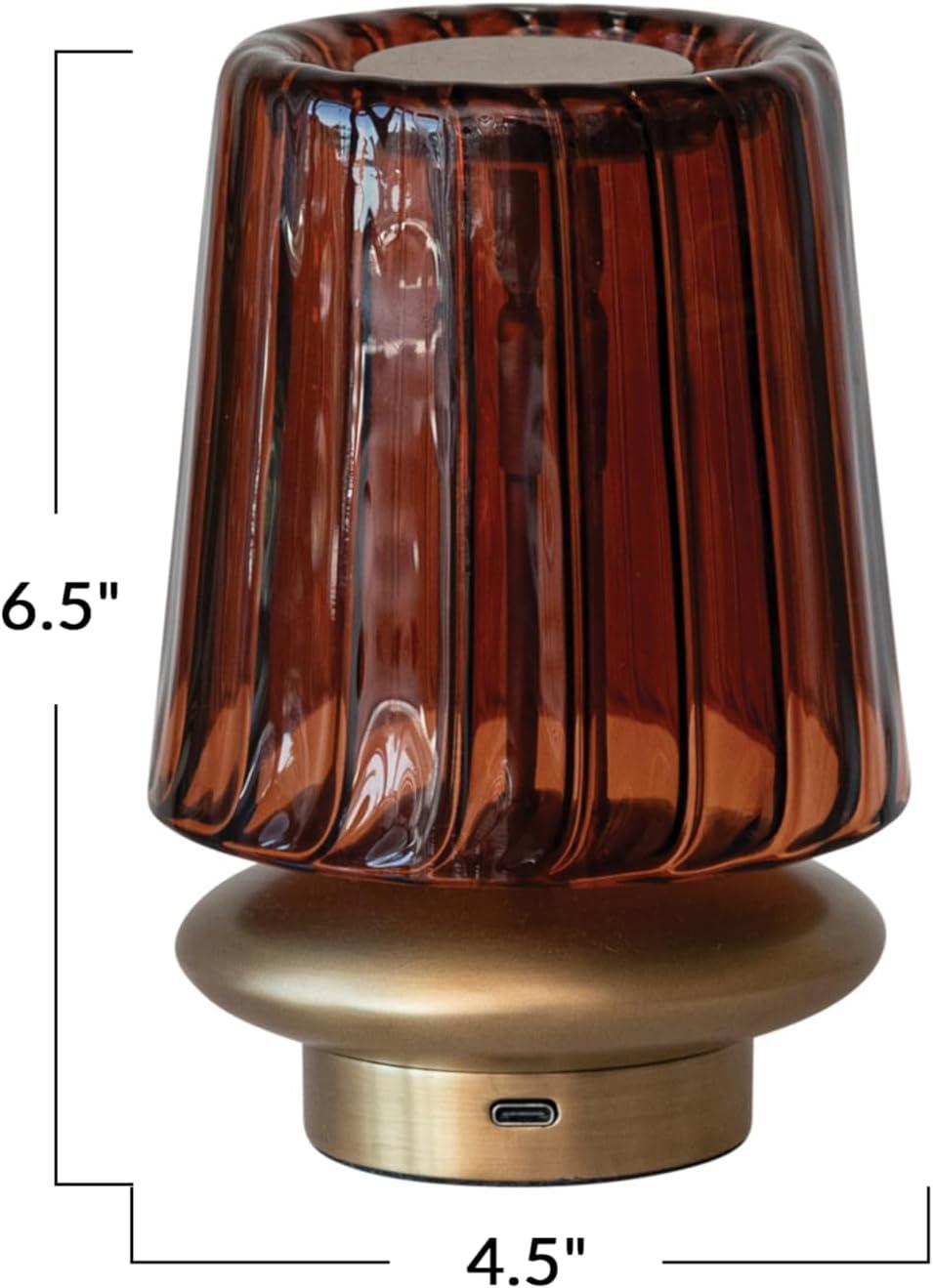 Amber Reclaimed Glass and Brass Touch LED Table Lamp