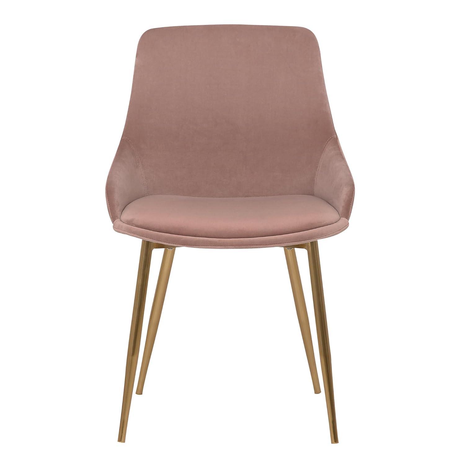 High Back Pink Velvet Upholstered Arm Chair with Metal Legs