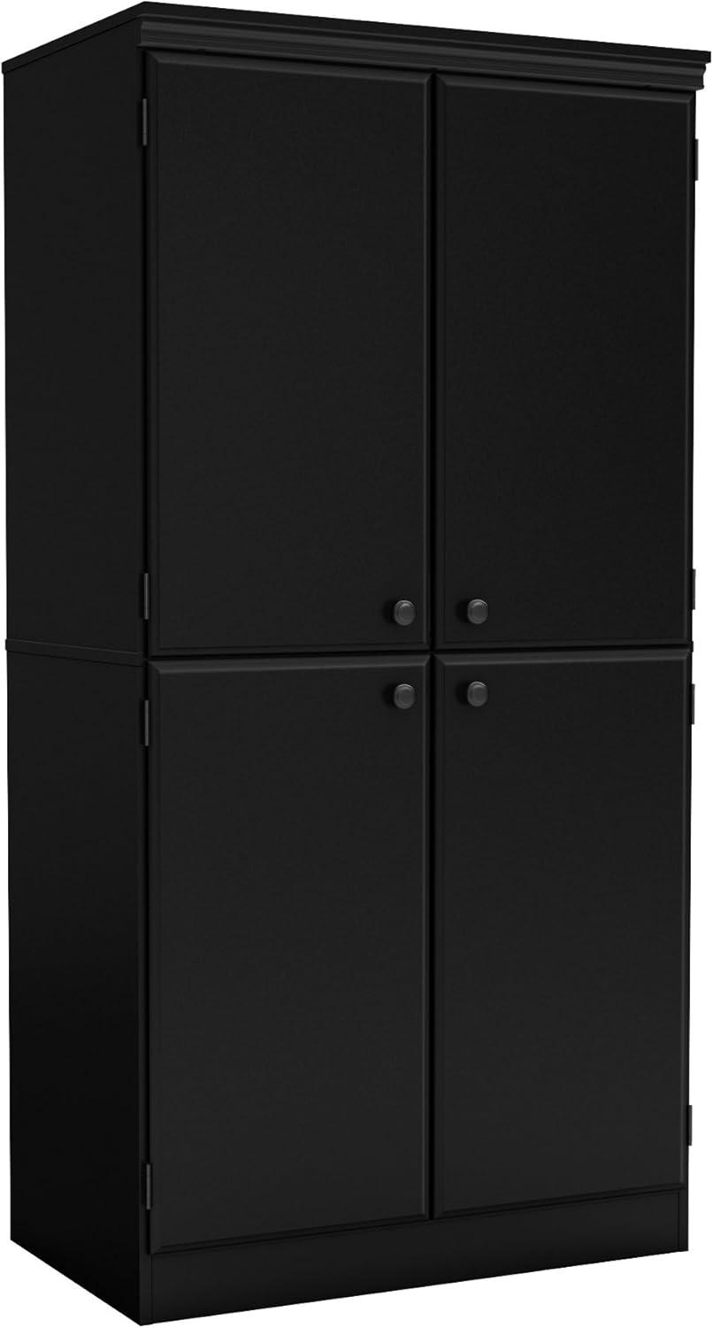 Sleek Pure Black Office Cupboard with Adjustable Metal Shelving