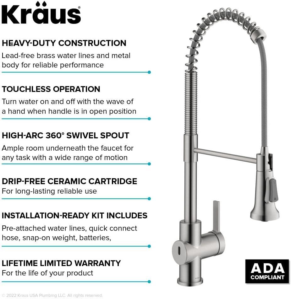 KRAUS Britt Touchless Sensor Commercial Single Handle Pull Down Kitchen Faucet