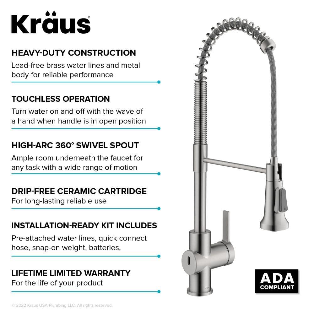 KRAUS Britt Touchless Sensor Commercial Single Handle Pull Down Kitchen Faucet