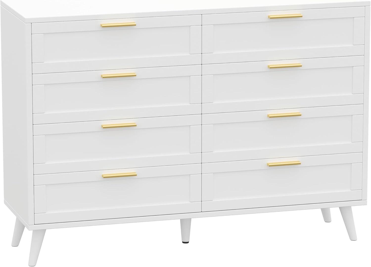 Rovaurx 8 Drawer Double Dresser Chest, Bedroom Chest of Dressers, Beside Table, White