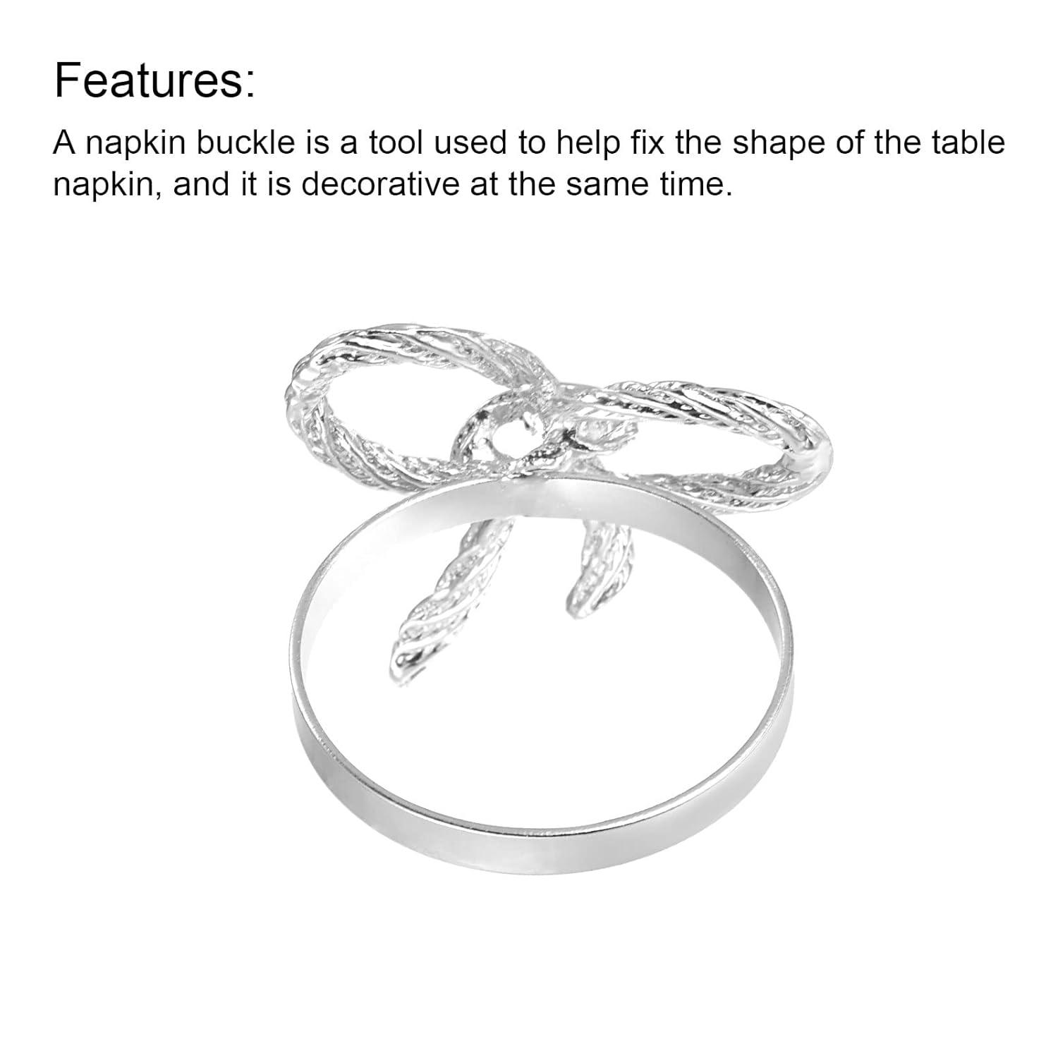 Uxcell Napkin Rings, 6 Pack 38mm ID Alloy Bow-knot Napkin Buckles, Silver Tone