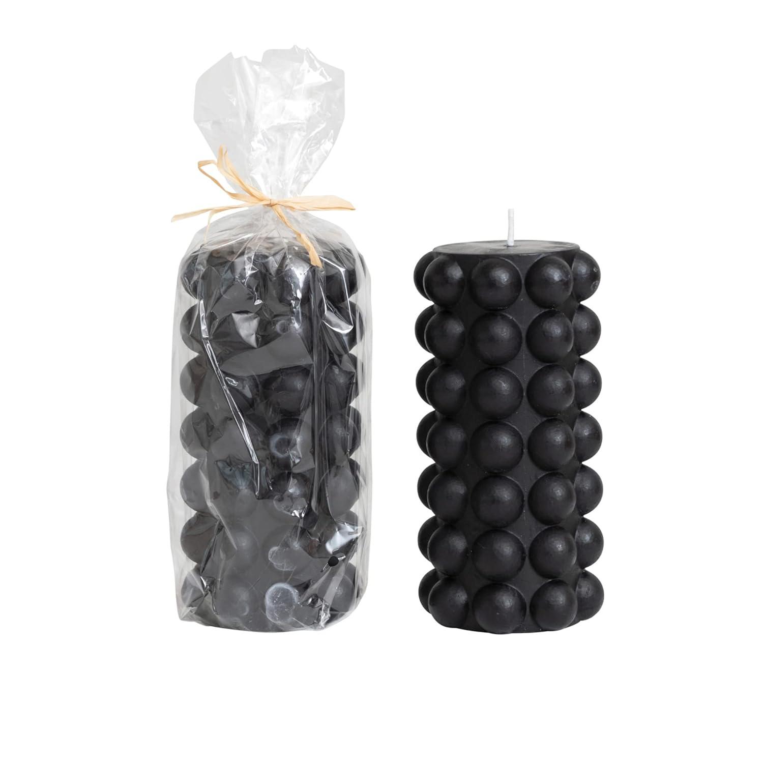Black Hobnail Design 10" Paraffin Wax Taper Candles, Set of 2