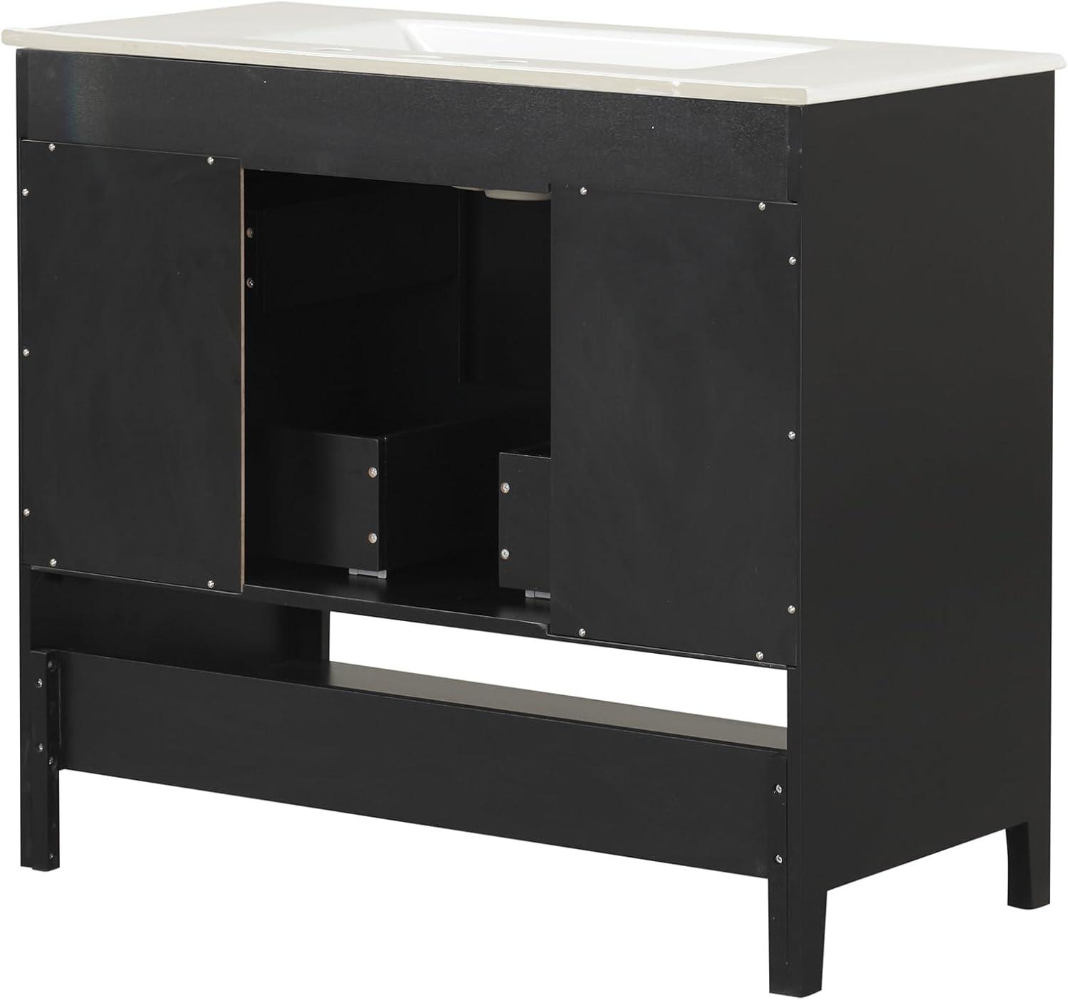 Modern Black 36" Freestanding Bathroom Vanity with Ceramic Sink