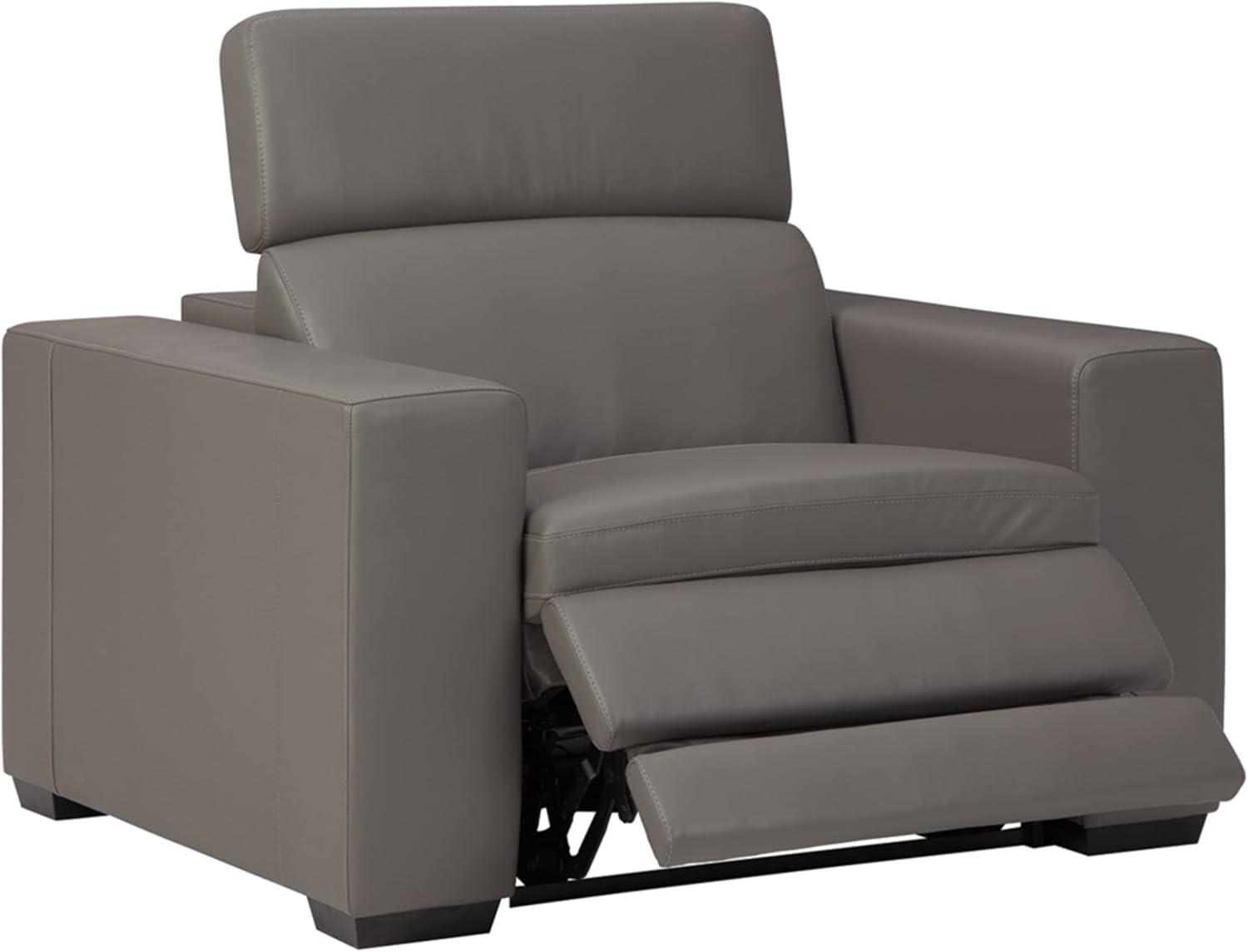 Ashley Furniture Texline Leather Power Recliner with Headrest in Gray