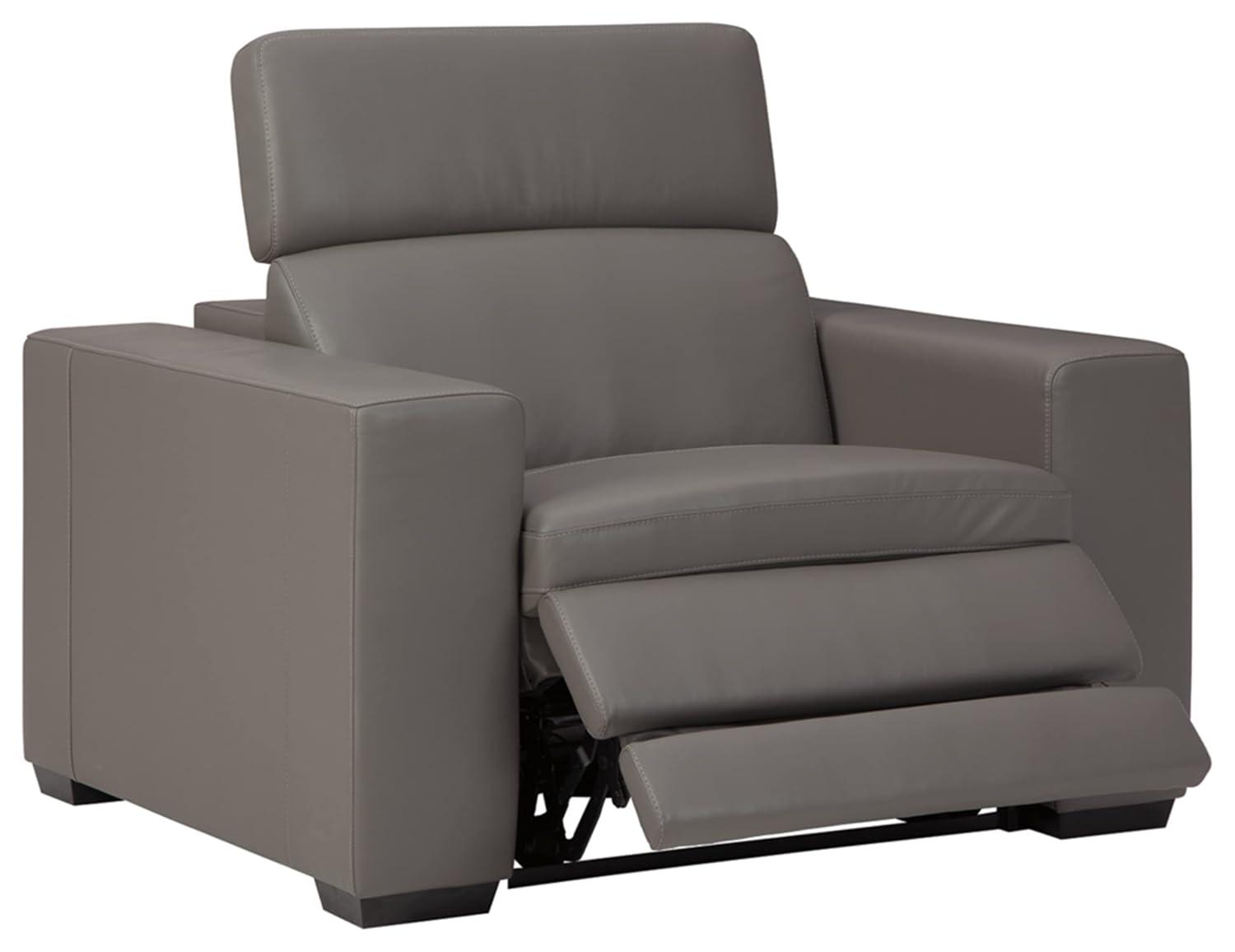Signature Design by Ashley Texline Leather Power Recliner with Headrest in Gray