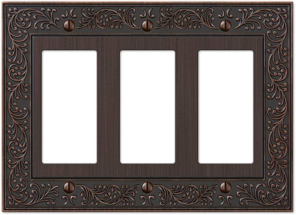 Amerelle 43RRRVB English Garden Wallplate, 3 Rocker, Cast Metal, Aged Bronze, 1-Pack