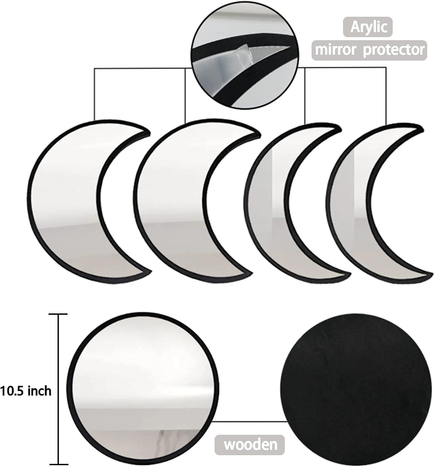 YUBAIHUI Moon Phase Mirror Set, 5pcs Boho Moon Wall Decor for Home Bohemian Bedroom Decoration Living Room Decor, Acrylic Mirror,Not Real Mirror