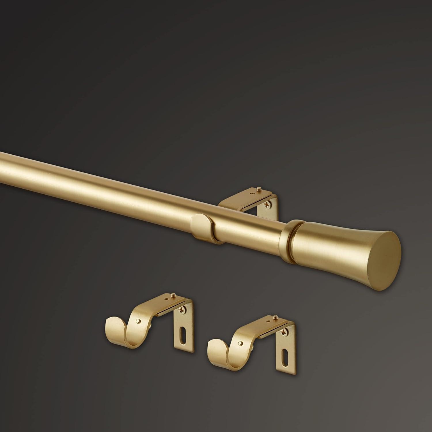 Mode Premium Collection 1 in Diameter Curtain Rod Set with Fluted Cylinder Finials and Steel Wall Mounted Adjustable Rod, Brushed Gold