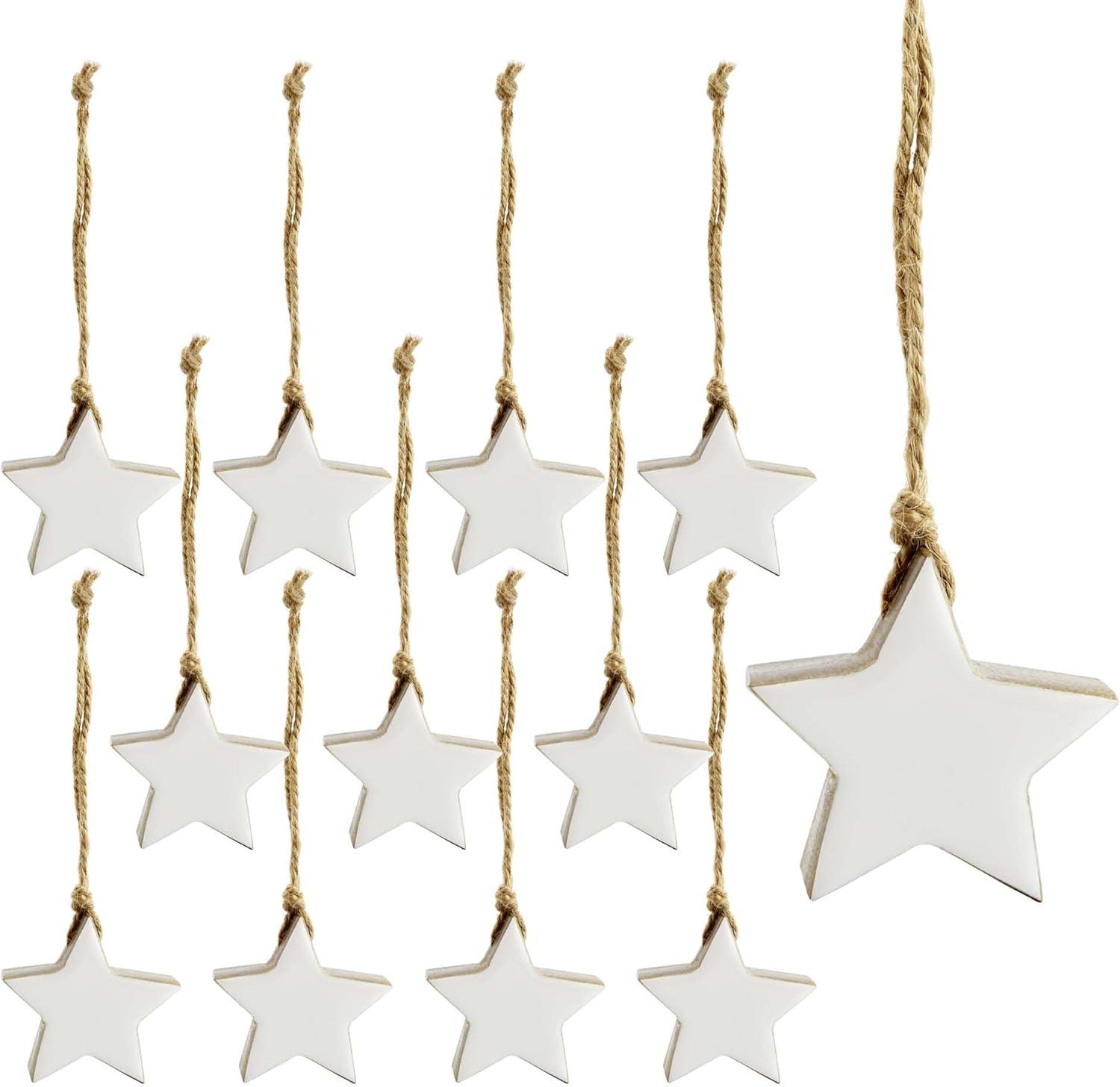 White Enamel Star-Shaped Wood Christmas Ornaments Set