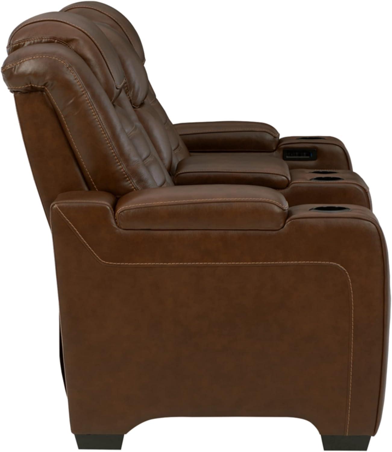 Ashley Furniture Backtrack Leather Power Reclining Loveseat in Chocolate