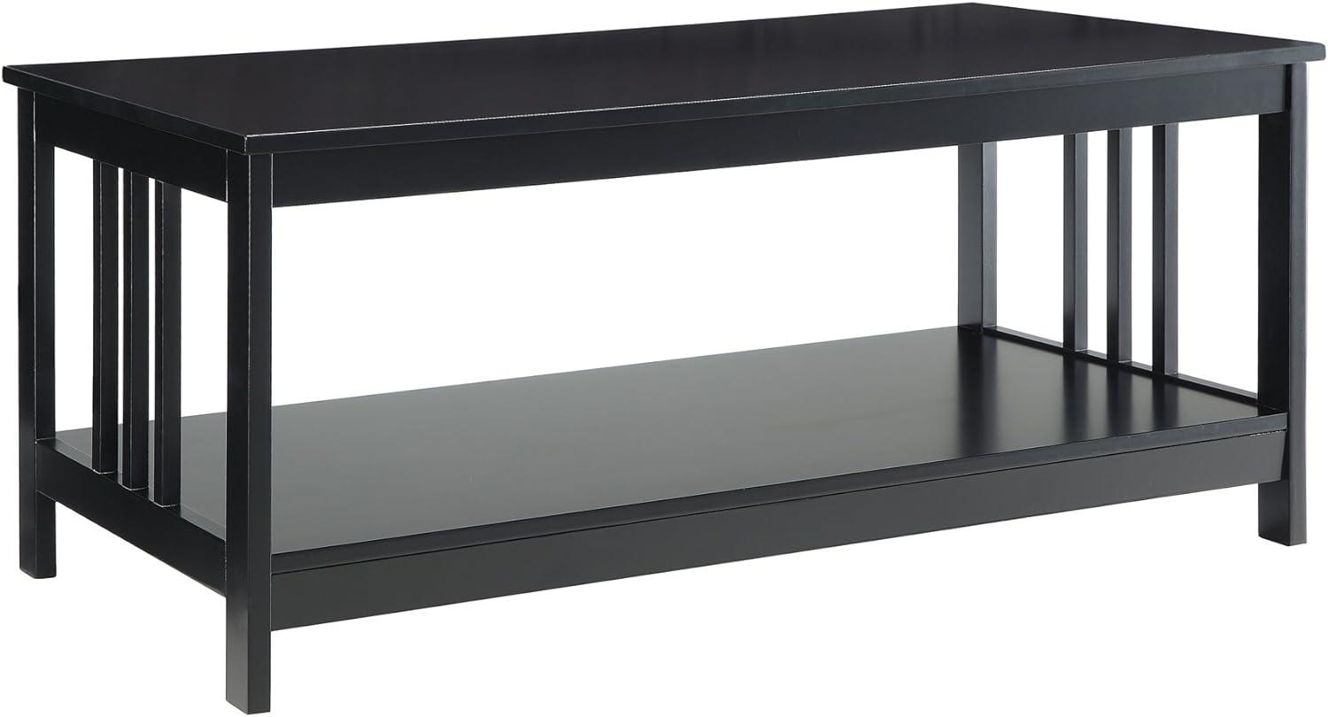 Classic Mission-Style Black Wood Coffee Table with Shelf