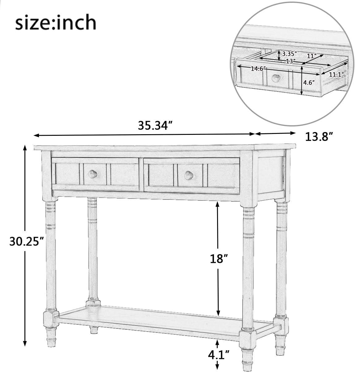 Alcott Hill® Wood Console Table with Two Drawers, Bottom Shelf
