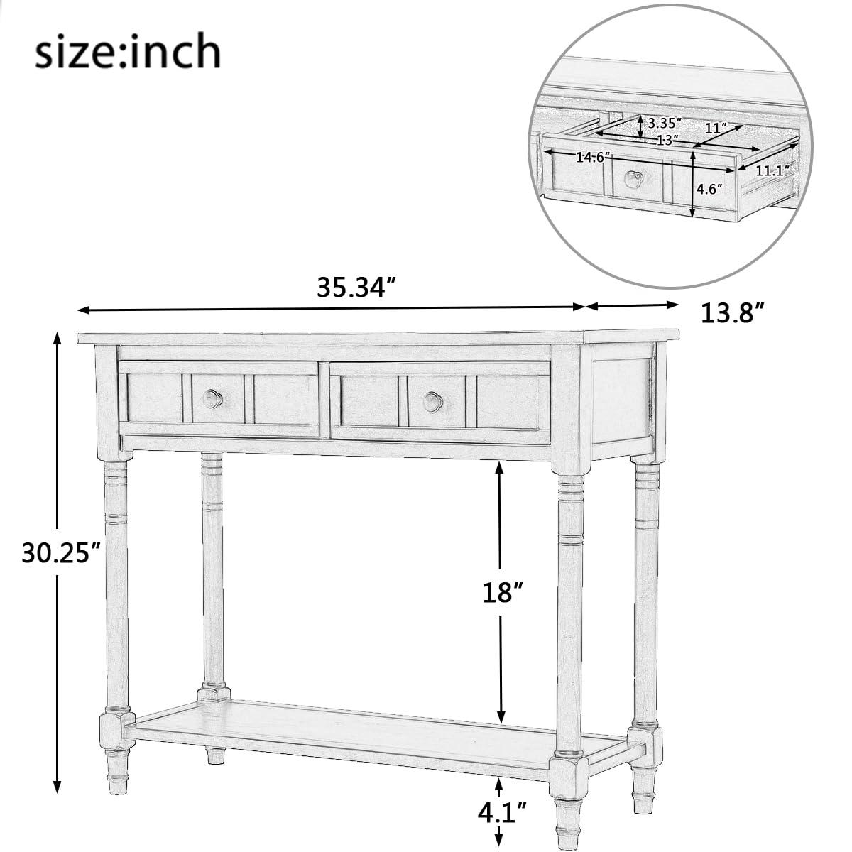 Alcott Hill® Wood Console Table with Two Drawers, Bottom Shelf