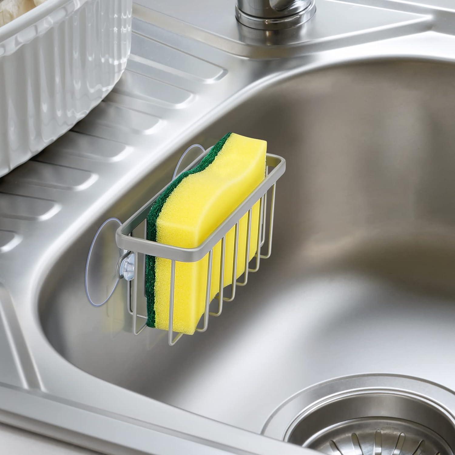 HLOOL Sponge Holder for Kitchen Sink, Kitchen Sink Sponge Holder, Kitchen Sink Caddy,Dish Sponge Holder （Mat Silver）