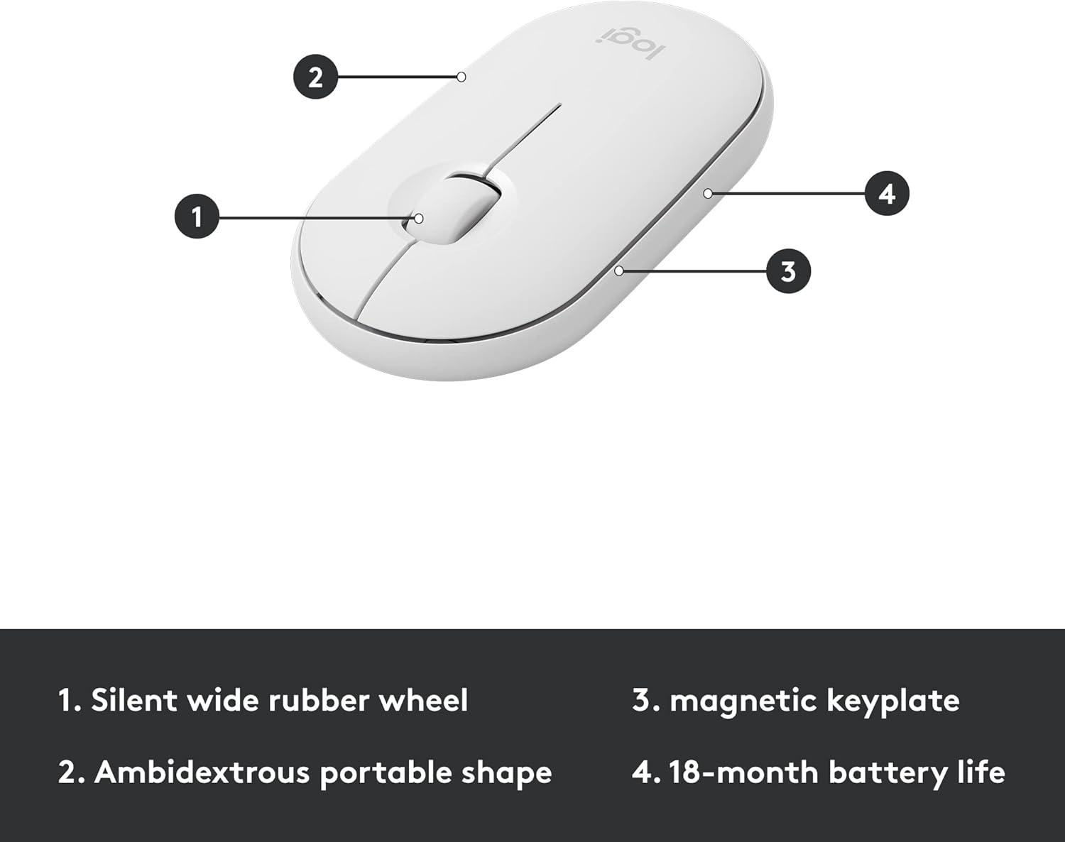 Logitech MK470 Slim Wireless Keyboard and Mouse Combo - Modern Compact Layout, Ultra Quiet, 2.4 GHz USB Receiver, Plug n' Play Connectivity, Compatible with Windows - Off White