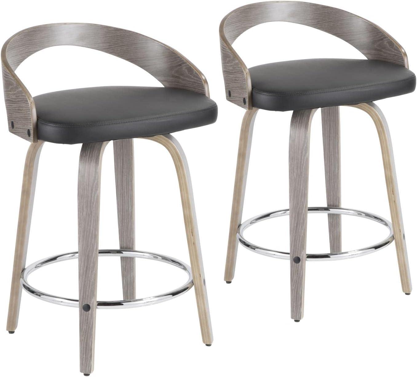 Grotto Mid-Century Modern Counter Stool with Light Grey Wood and Black Faux Leather by LumiSource - Set of 2