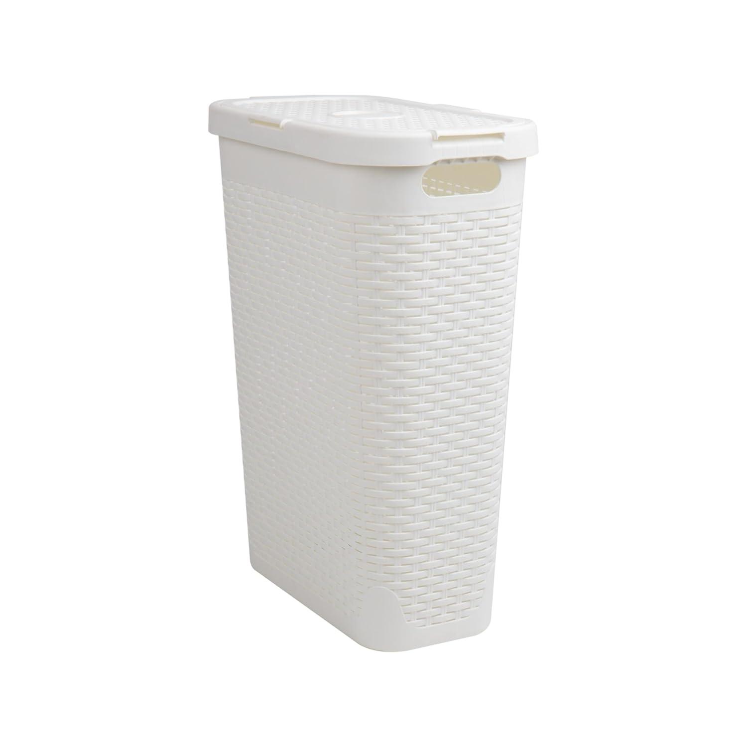 Mind Reader Mind Reader 40L Slim Laundry Hamper, Clothes Basket, Lid, Wicker Design, Plastic