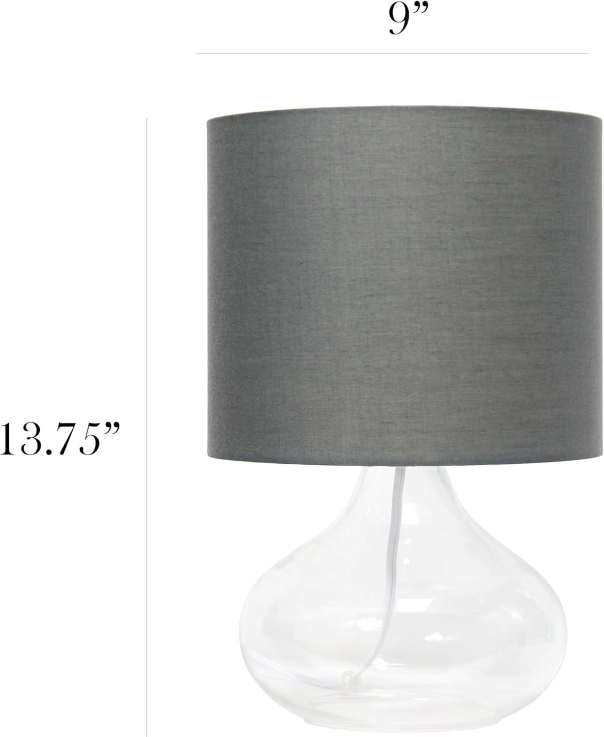 Clear Glass Raindrop Table Lamp with Fabric Shade Gray - Simple Designs: ETL Listed, No Assembly, Modern Decor, 1-Way Switch