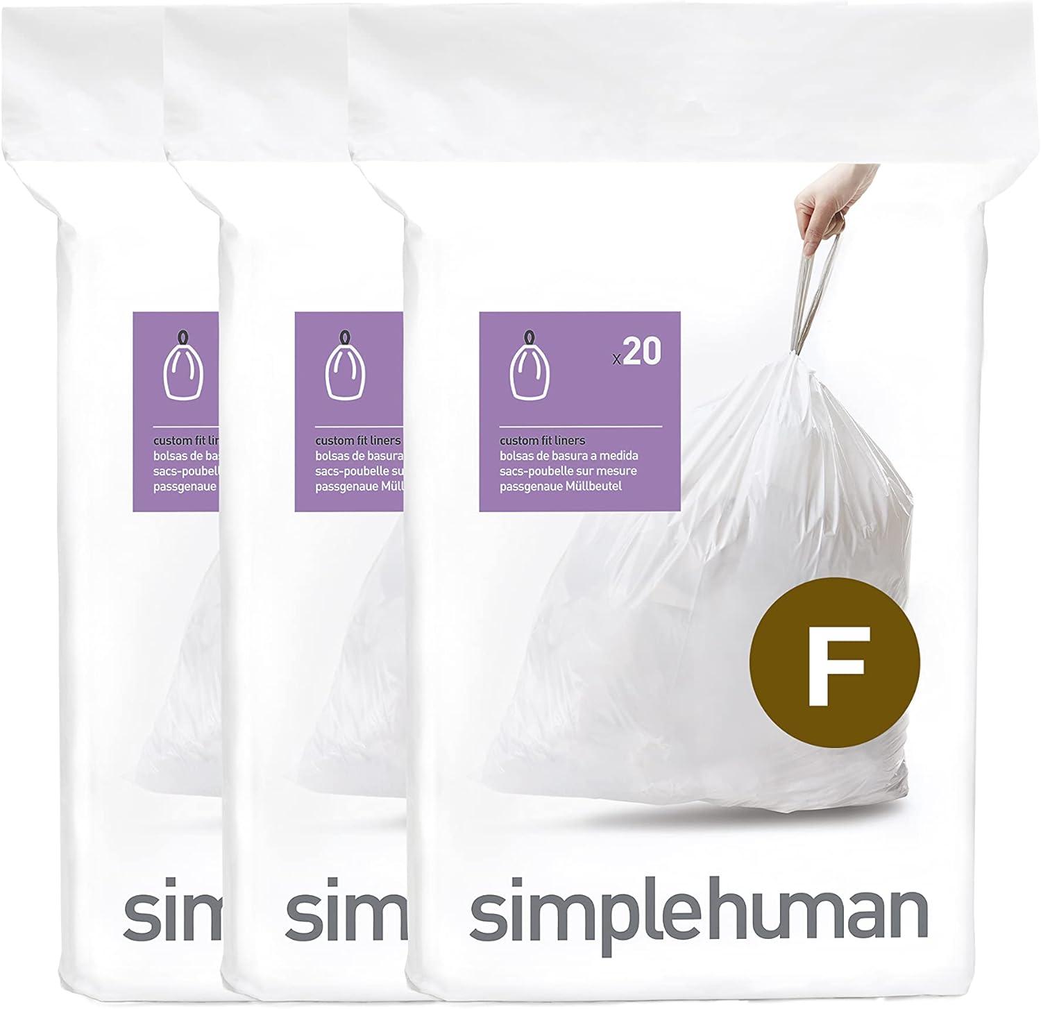 Simplehuman Code U Custom Fit Drawstring Trash Bags, 55 Liter / 14.5 Gallon, White, 60 Liners (Set of 60)