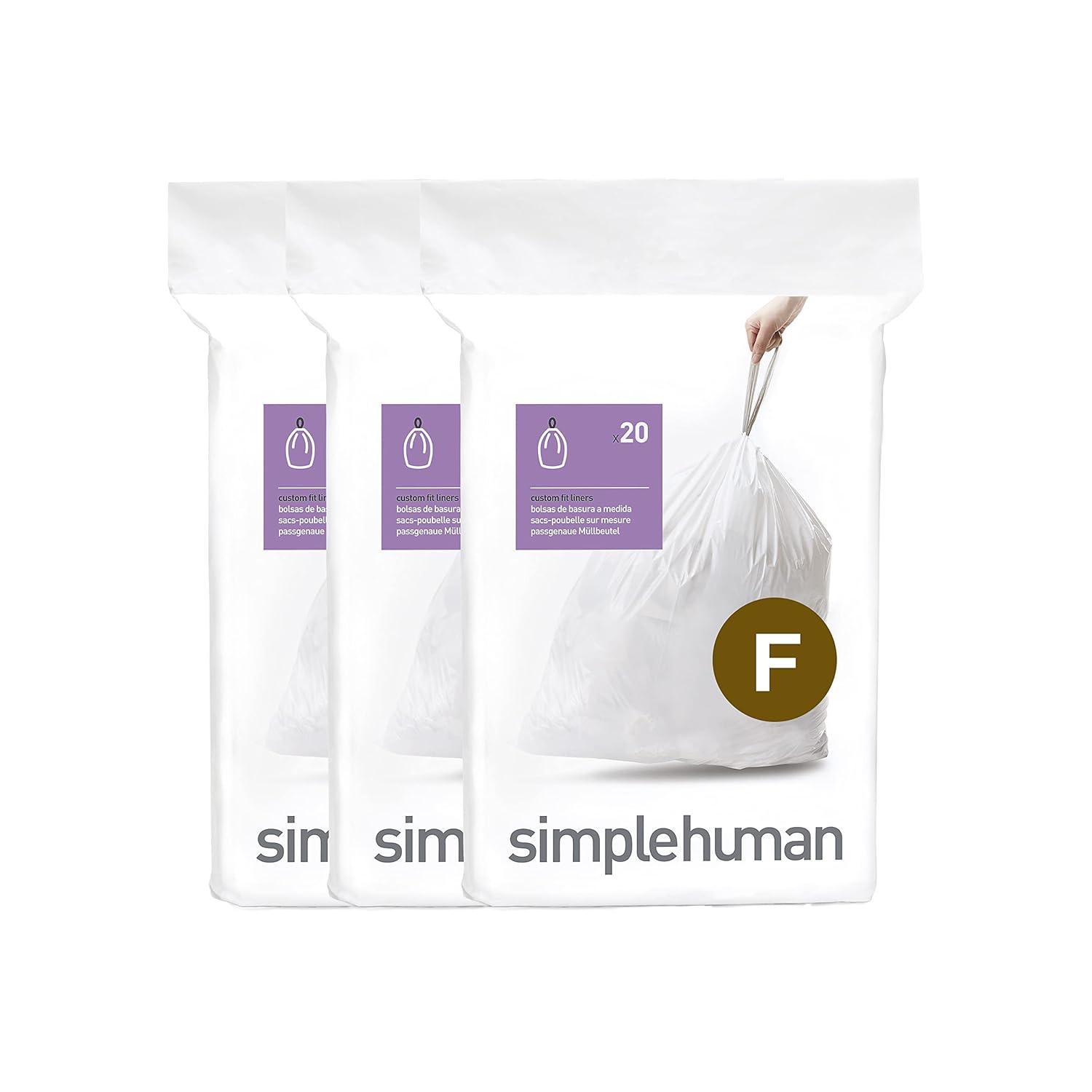Simplehuman Code U Custom Fit Drawstring Trash Bags, 55 Liter / 14.5 Gallon, White, 60 Liners (Set of 60)