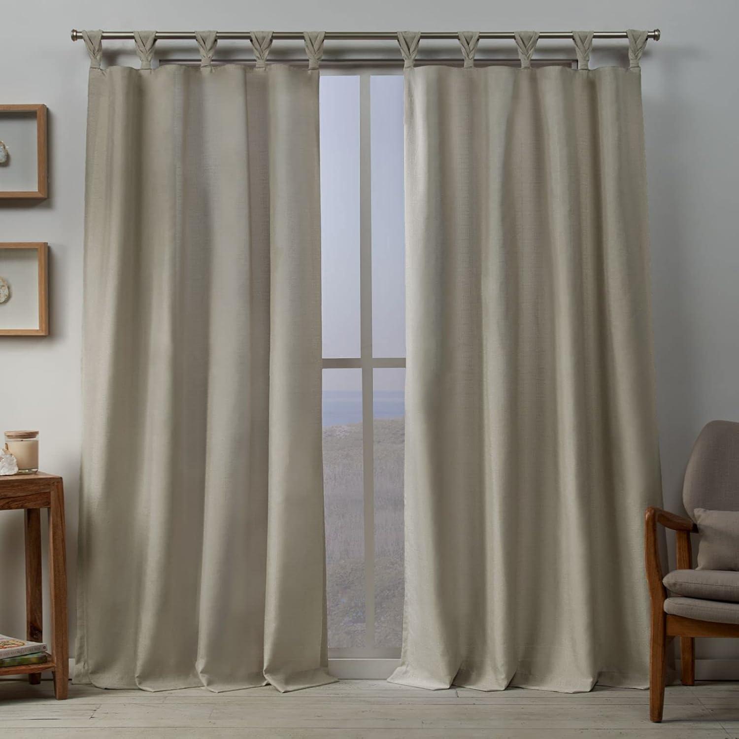 Natural Linen Tab Top Light-Filtering Curtain Panel Pair