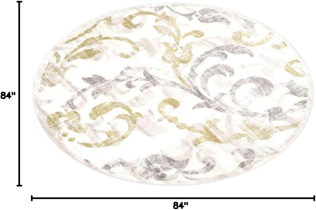 SAFAVIEH Amherst Collection Area Rug - 7' Round, Ivory & Light Grey, Floral Scroll Design, Non-Shedding & Easy Care, Ideal for High Traffic Areas in Living Room, Bedroom (AMT428E)