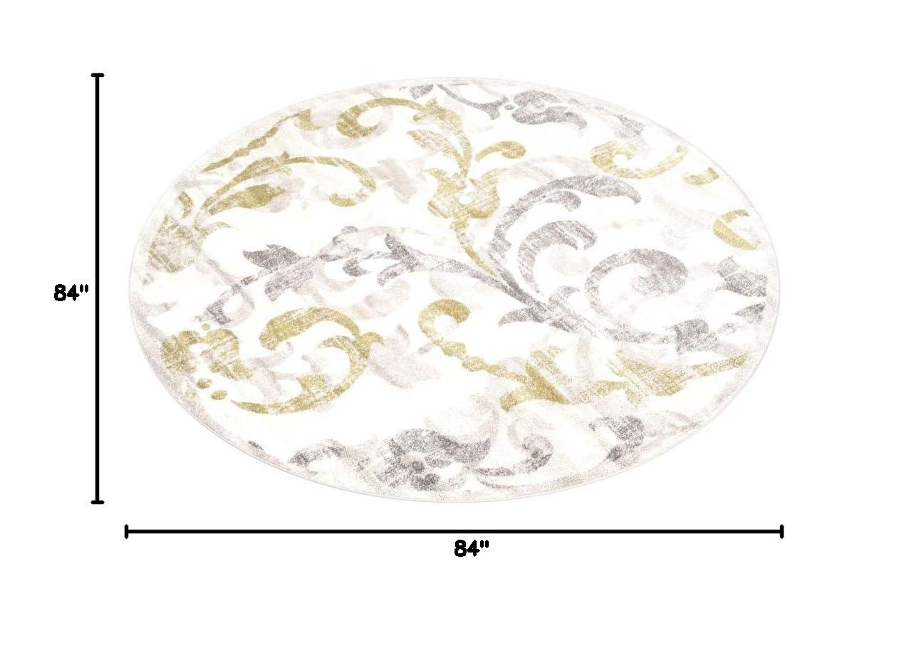SAFAVIEH Amherst Collection Area Rug - 7' Round, Ivory & Light Grey, Floral Scroll Design, Non-Shedding & Easy Care, Ideal for High Traffic Areas in Living Room, Bedroom (AMT428E)
